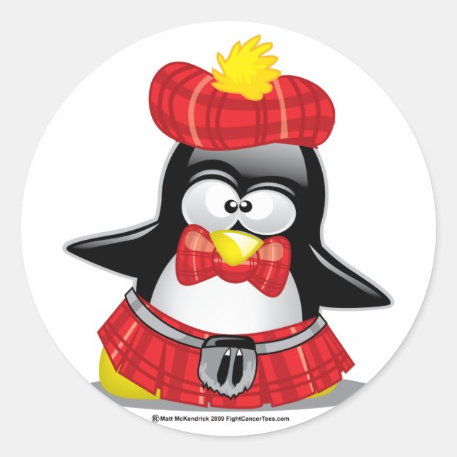 Adesivo Redondo Penguin Red Escocês (Frente)