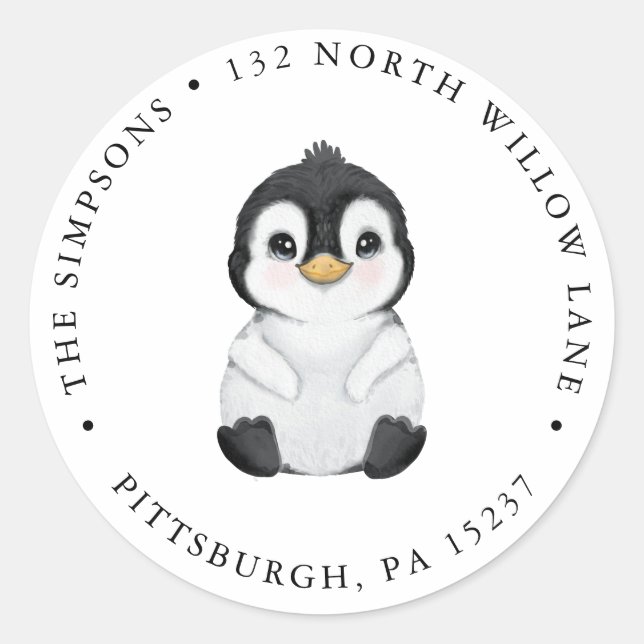 Adesivo Redondo Penguin Return Address Classic Round Sticker (Frente)