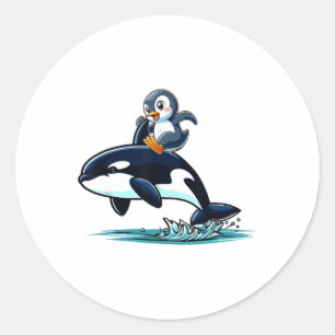 Adesivo Redondo Penguin Riding Orca Costume Sea Kids