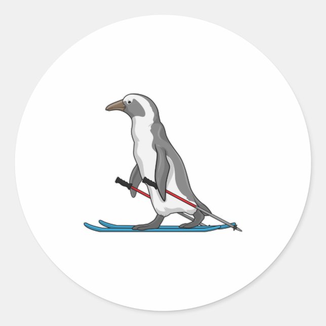 Adesivo Redondo Penguin Skier Ski (Frente)