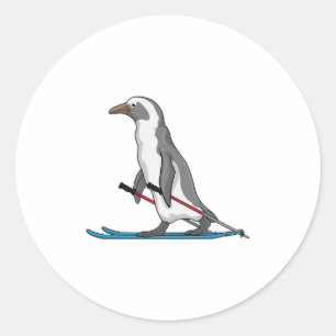 Adesivo Redondo Penguin Skier Ski