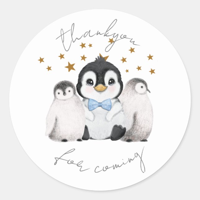 Adesivo Redondo Penguin Star Party - Obrigado Sticker (Frente)