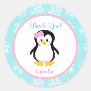 Adesivo Redondo Penguin Winter Snowflake Stickers