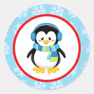 Adesivo Redondo Penguin Winter Snowflakers