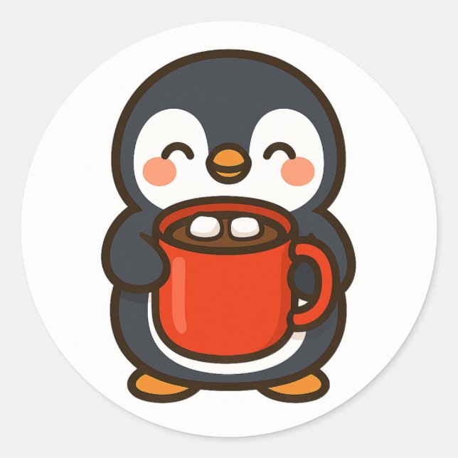 Adesivo Redondo Penguin With Hot Cocoa – Cute Animal Sticker (Frente)