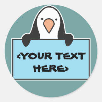 ADESIVO REDONDO PENGUINO CUTO COM SINAL PERSONALIZADO,<YOUR TEXT H