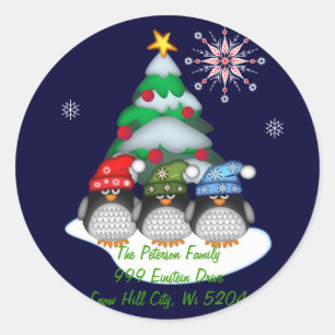 Adesivo Redondo Penguins de Cubo Endereço Autocolante personalizad