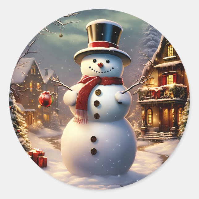 Adesivo Redondo Penhadores de Neve de Natal (Frente)