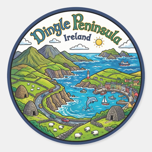 Adesivo Redondo Península de Dingle Irlanda (Frente)