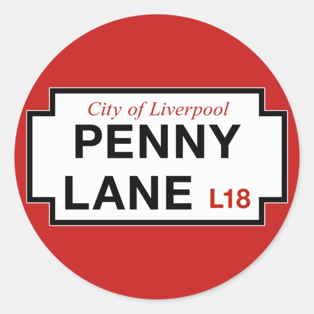 Adesivo Redondo Penny Lane, Street Sign, Liverpool, Reino Unido (Frente)