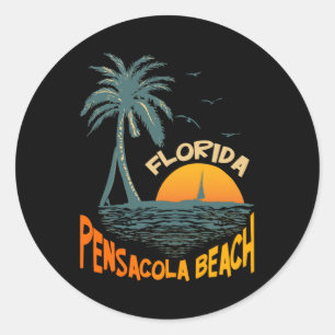 Adesivo Redondo Pensacola Beach FL Vintage 70s Retro