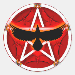 Adesivo Redondo Pentacle do corvo - vermelho