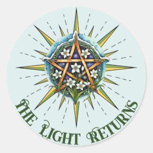 Adesivo Redondo Pentáculo do Wiccan Imbolc Sunshine Snowrops