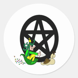 Adesivo Redondo Pentáculo Pagão com Faerie e Snail