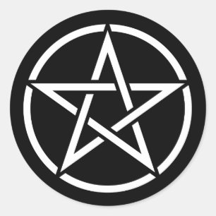 Adesivo Redondo Pentagram branco no preto