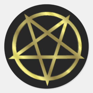 Adesivo Redondo Pentagram Dourado invertido