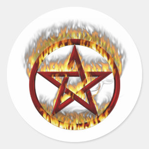 Adesivo Redondo Pentagram flamejante