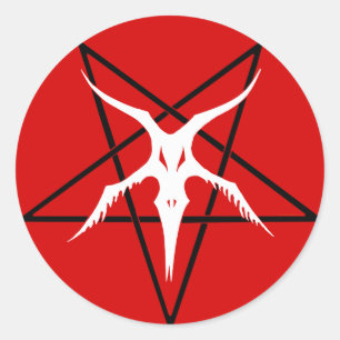 Adesivo Redondo Pentagram simplificado de Baphomet - vermelho