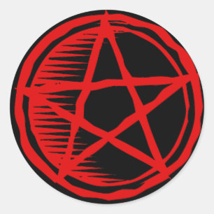 Adesivo Redondo Pentagram vermelho