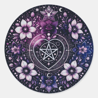 Adesivo Redondo Pentagrama Celestial com Flores