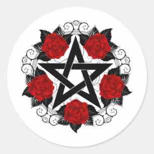 Adesivo Redondo Pentagrama com Rosas vermelhas