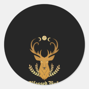 Adesivo Redondo Pentagrama da Lua Tripla de Yule Stag Abençoado