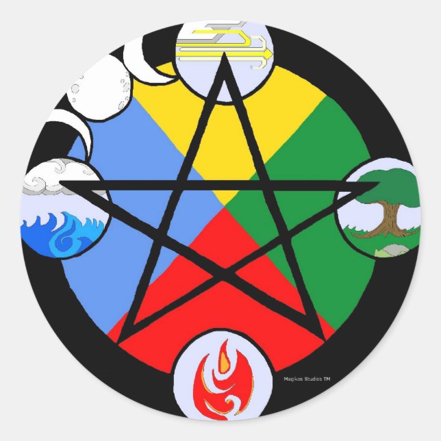 Adesivo Redondo Pentagrama elementar (Frente)