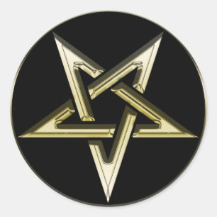 Adesivo Redondo Pentagrama Invertido Dourado