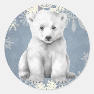Adesivo Redondo Pentes de Neve do Urso Polar Branco