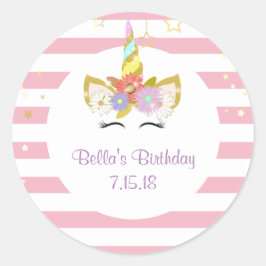 Adesivo Redondo Pentes de Unicórnio rosa e Dourado