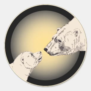 Adesivo Redondo Pentes de Urso Polar Vestidos Ursos Selvagem e Pen