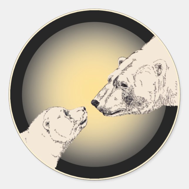 Adesivo Redondo Pentes de Urso Polar Vestidos Ursos Selvagem e Pen (Frente)