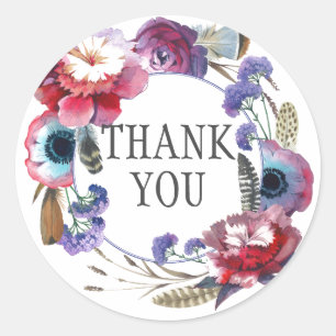 Adesivo Redondo Peônia do Wildflower floral com o obrigado das