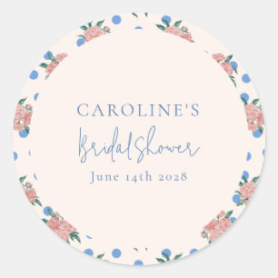 Adesivo Redondo Peônia Floral Azul Pontos Casamento Personalizado 