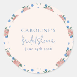 Adesivo Redondo Peônia Floral Retro Pontos Azuis Noivado Personali