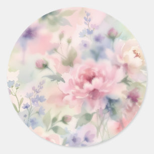 Adesivo Redondo Peônia Floral Rosa Suave em Aquarela