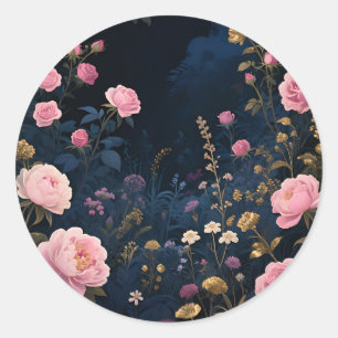 Adesivo Redondo Peônia Rosa Jardim da Meia-Noite em Flor
