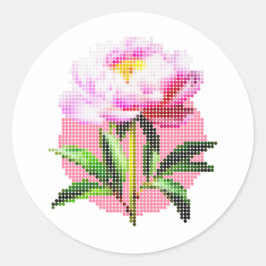 Adesivo Redondo Peônia Rosa Pontilhada Flor em Mosaico