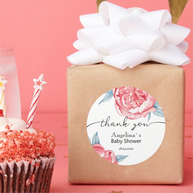 Adesivo Redondo Peonias chás de fraldas Sticker (Festa)