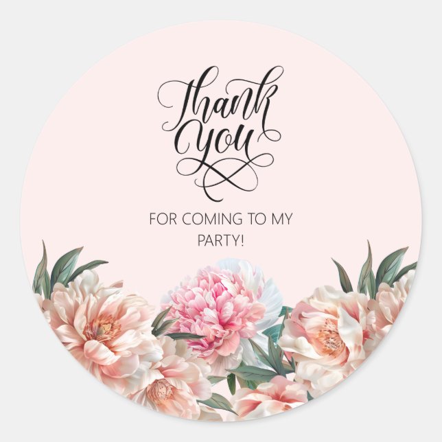 Adesivo Redondo Peonias Cor-de-Água-Esbranquiçada Rosa Muito Obrig (Frente)