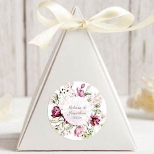 Adesivo Redondo Peônias Rosa Borgonha Floral Casamento