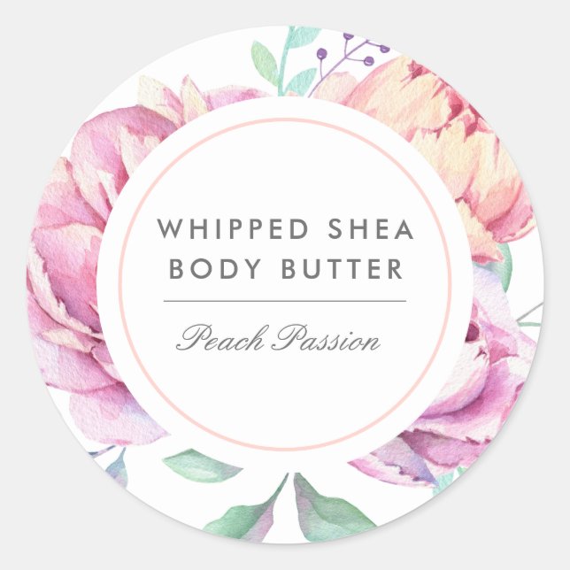 Adesivo Redondo Peonies Aquarela Produto Comercial Floral (Frente)