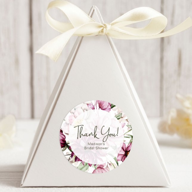 Adesivo Redondo Peonies Rosa Burgundy Floral Casamento Favor (Criador carregado)