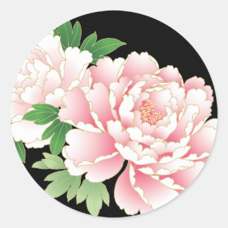 Adesivo Redondo Peonies Rosa Japoneses - Kimono Floral