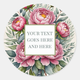 Adesivo Redondo péony flor rosa folhas florais criadas autocolante