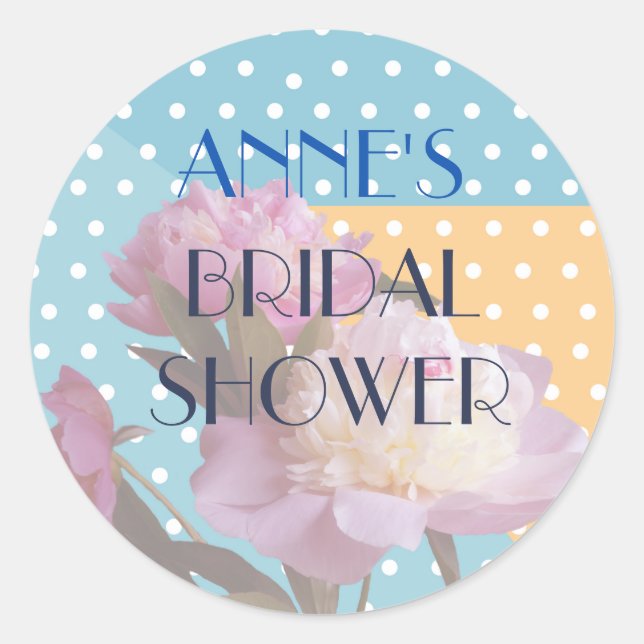 Adesivo Redondo Peony Flowers & Dots Chá de panela Sticke (Frente)