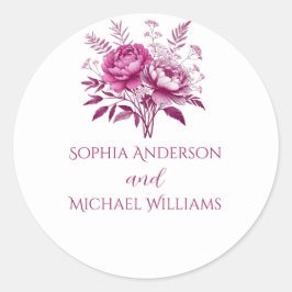 Adesivo Redondo Peony Magenta de Aquarela - Vinhetas De Casamento