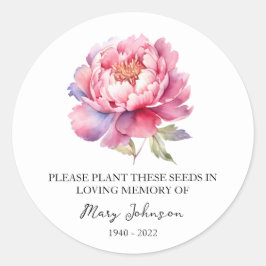 Adesivo Redondo Peony Memorial Funeral Seed Packet