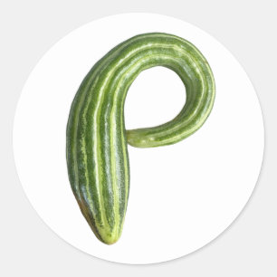 Adesivo Redondo Pepino - lindo pepino verde-listrado fresco