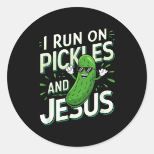 Adesivo Redondo Pepino Picles Engraçado Eu Corro Em Picles E Jesus